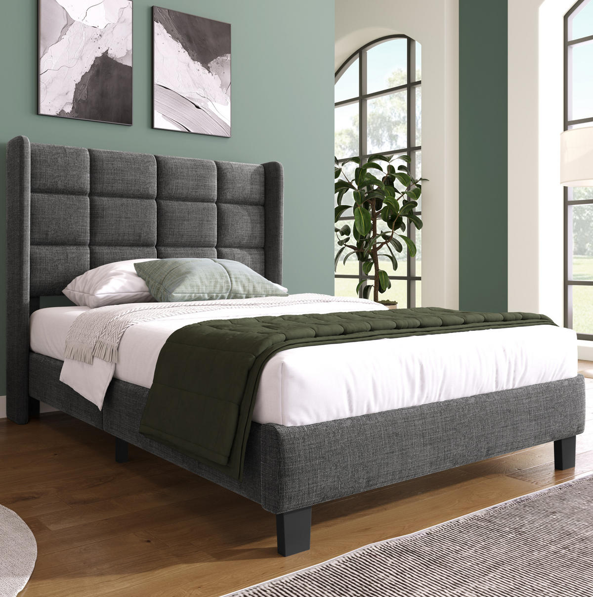 POLSTERBETT mit Lattenrost 90x200 cm Leinen Grau - Grau, Metall (90/200cm) - Beauniv
