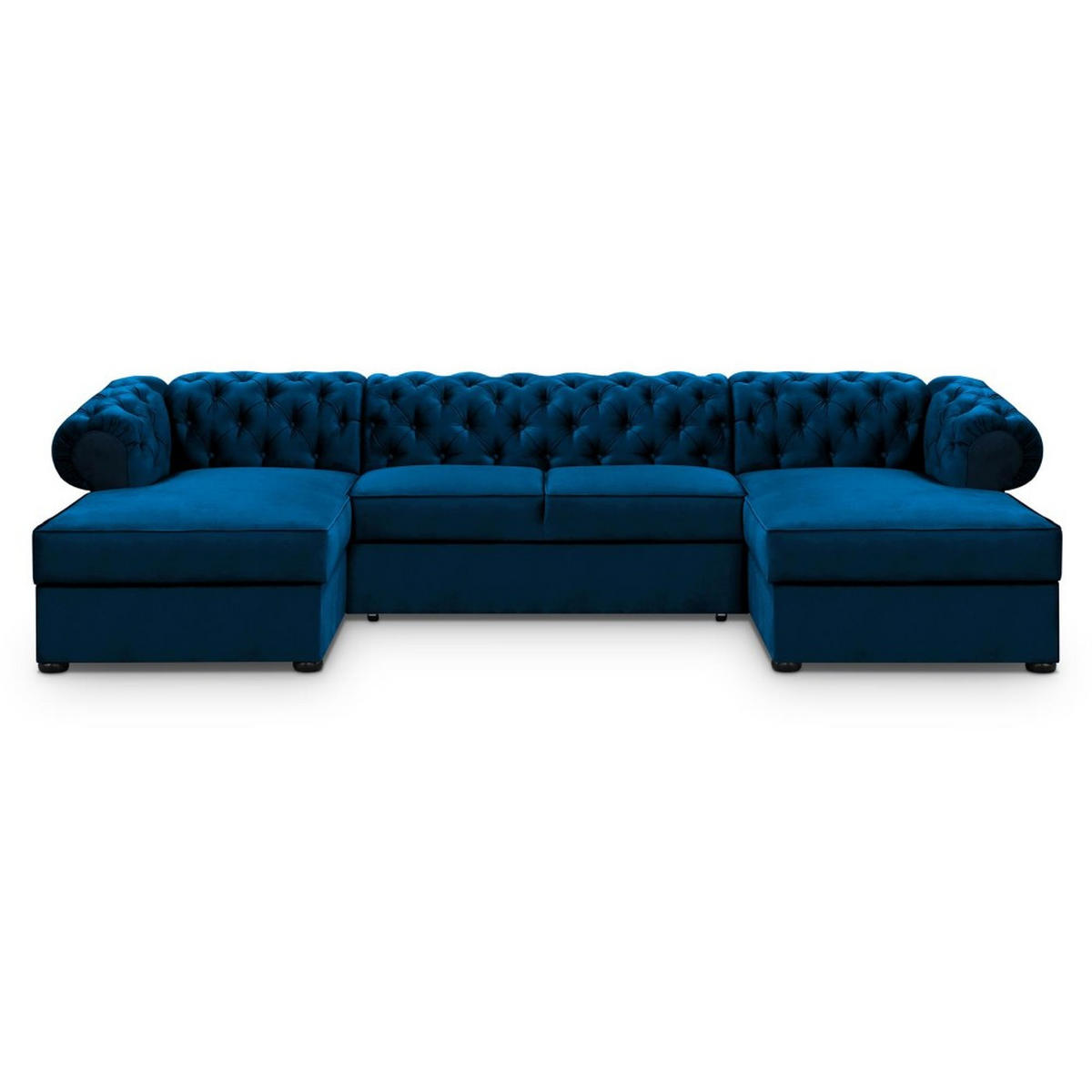 WOHNLANDSCHAFT Chester im Chesterfield-Stil, Dunkelblau - Schwarz/Dunkelblau, Textil (348/81/174cm) - Beautysofa