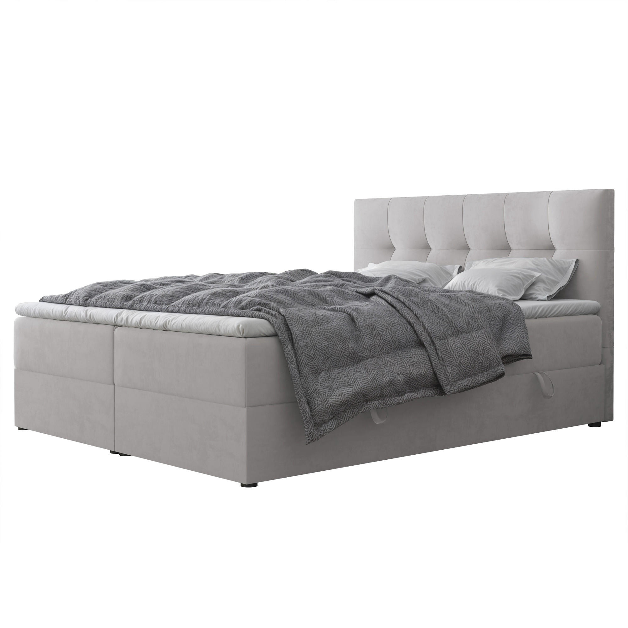 BOXBETT RENZO 200/200 cm mit Matratze und Topper, Grau - Grau, Holzwerkstoff/Textil (200/200cm) - Idohome