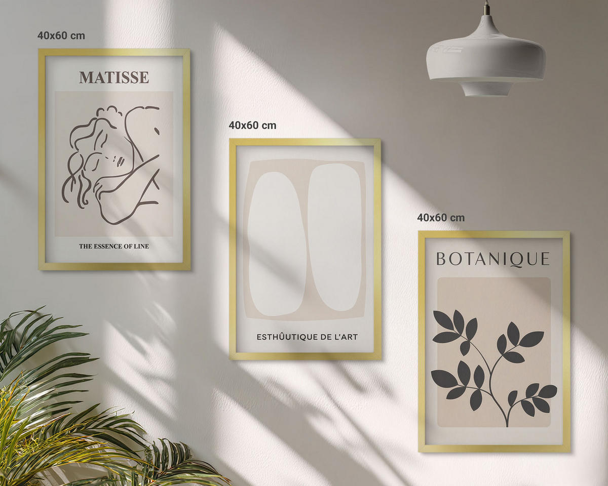 WANDBILDER 3er Set - 40x60 cm Goldrahmen - Matisses stilvolle Pflanzenbilder - Goldfarben, Kunststoff (40/60cm) - ArtPrintCave