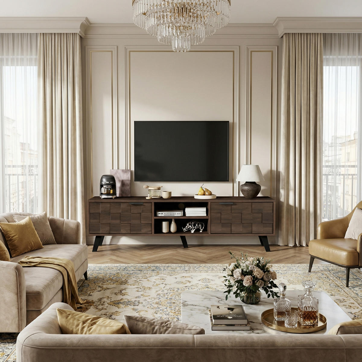 TV-SCHRANK 160 cm in Dunkel holz-Optik - Eichefarben, Holzwerkstoff (160/45/36cm) - Urban Meuble