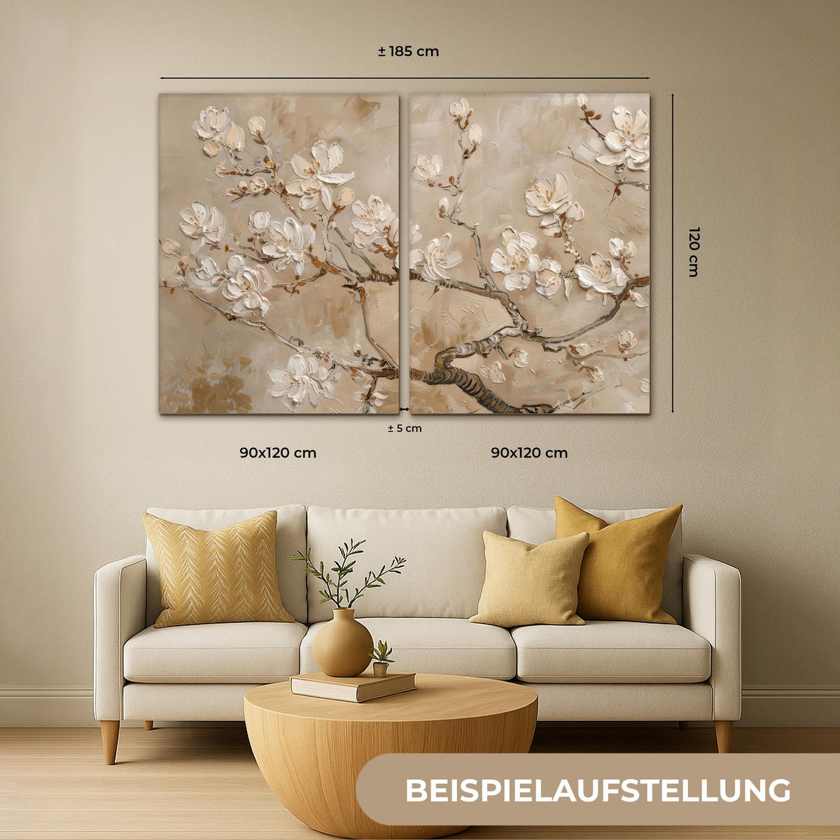 LEINWANDBILD 2er Set Beige - Blüte - Modern 180x120 cm - Greige, Textil (180/120cm) - MuchoWow