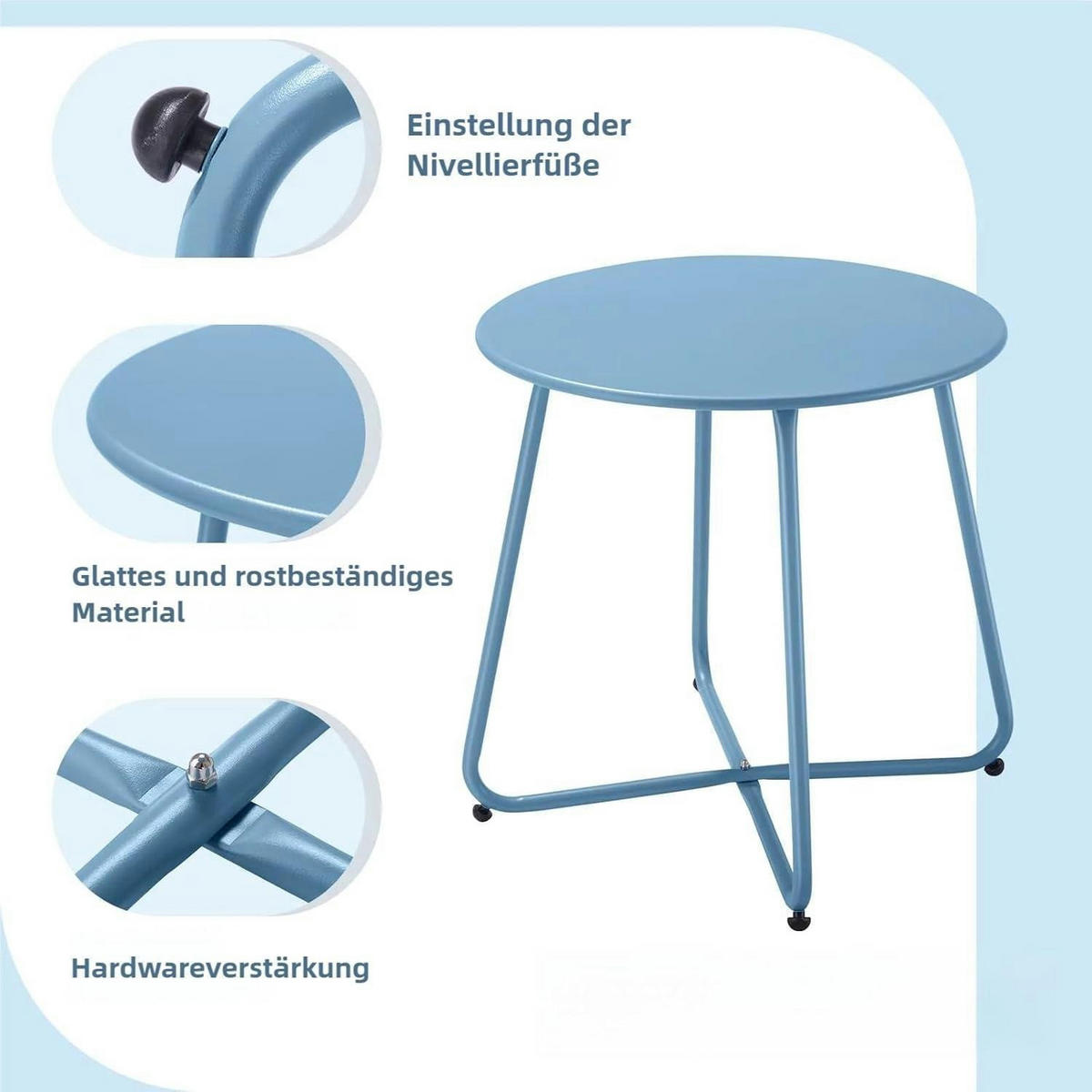 BEISTELLTISCH Metall Blau 45 cm - Hellblau, Metall (45/45/45cm)