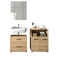 BADMÖBEL-SET 3-teilig in Eiche Artisan, Badkombination modern mit Vollauszug Schubkästen, Breite 135 cm - Schwarz/Eiche Artisan, Glas/Holzwerkstoff (135/185/30cm) - Inn.Furn