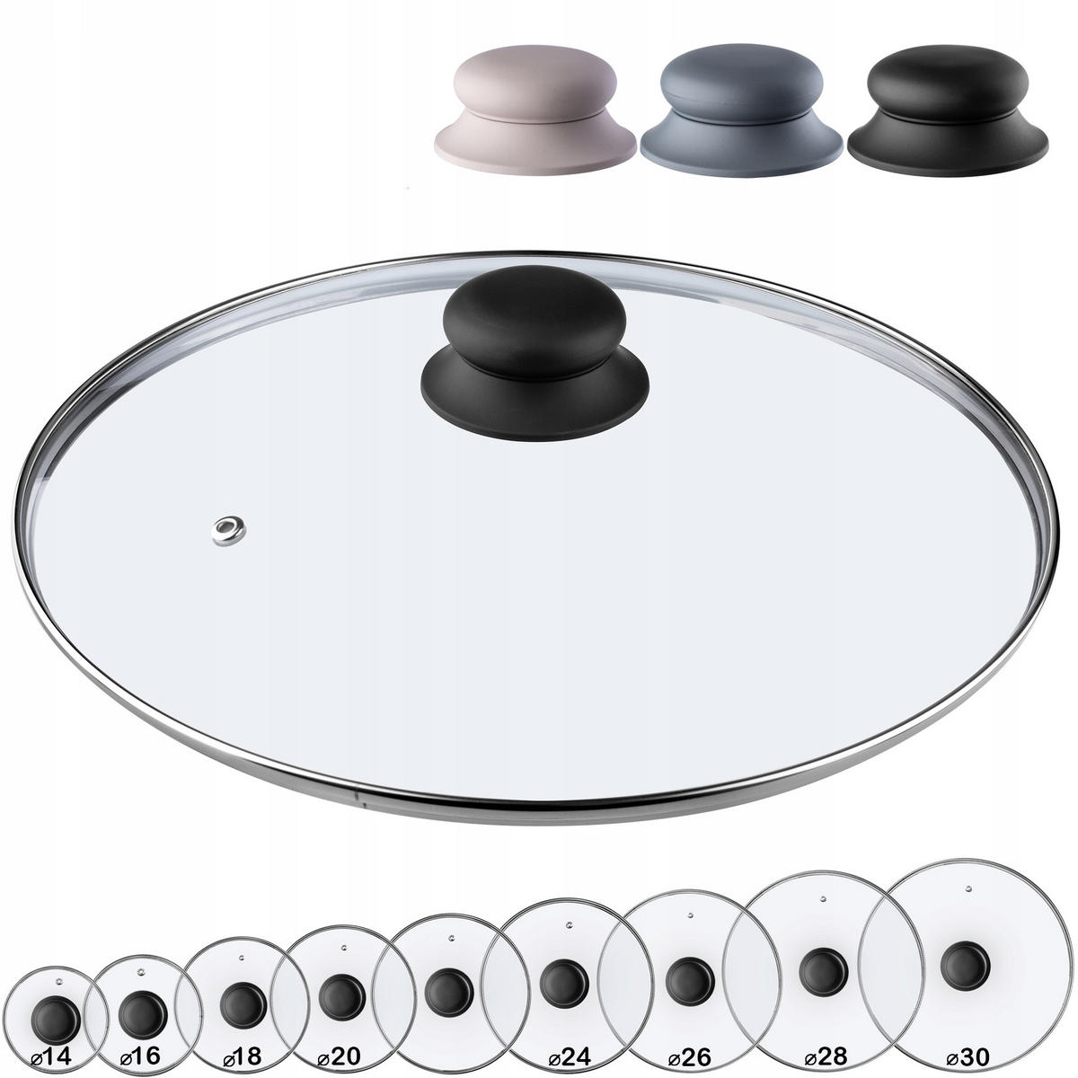 DECKEL mit Schwarz Silikongriff, 30 cm - Transparent, Glas (30cm) - KADAX