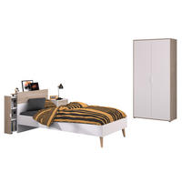 JUGENDZIMMER weiß, Eiche, Komplett-Set 4-teilig mit Stauraum - Eichefarben/Weiß, Holzwerkstoff/Kunststoff (95/205/206cm) - Parisot Meuble