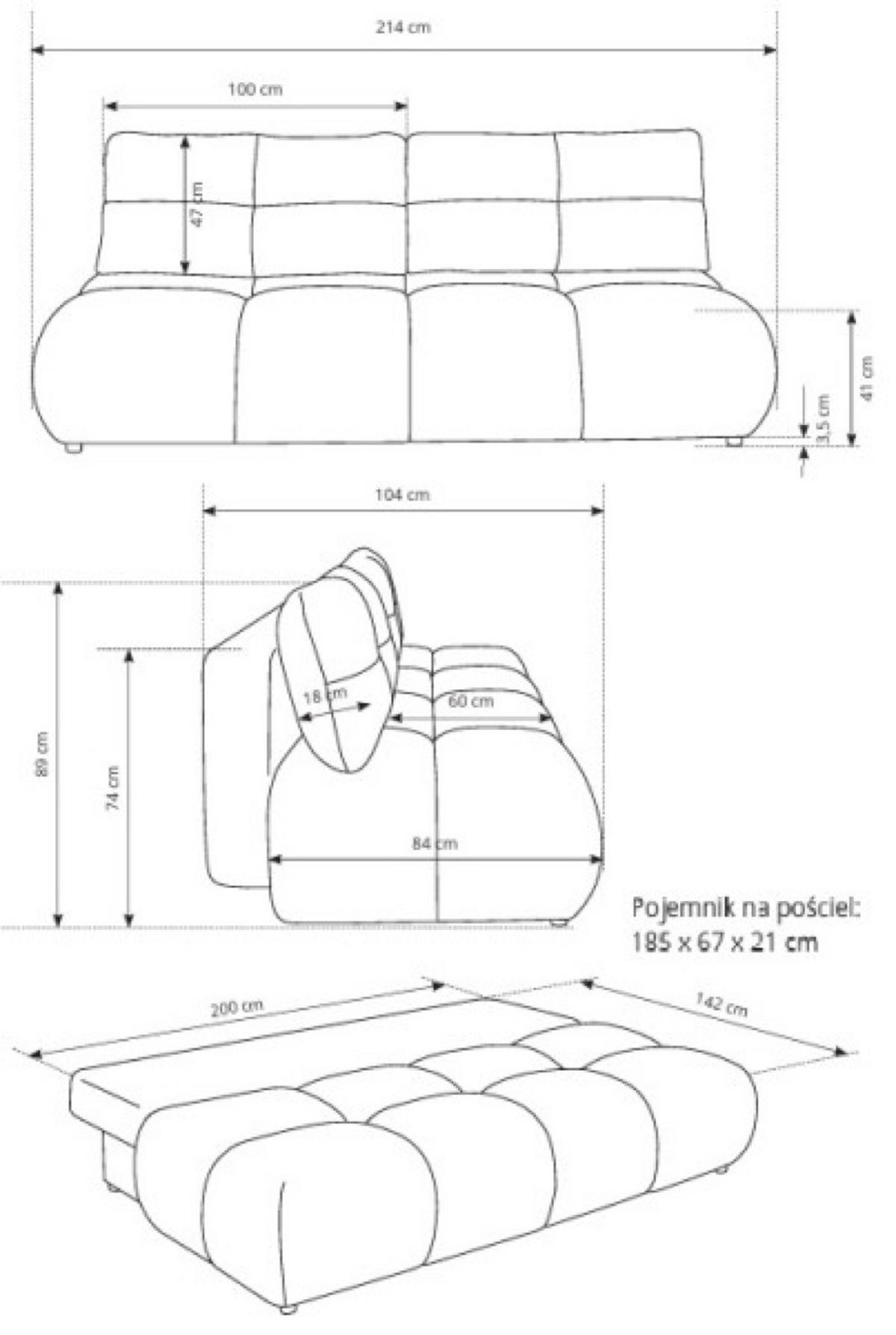 SITZSOFA Śmietankowa MILA Ausziehbar Ohne Armlehnen Bouclé - Weiß, Textil (214/89/104cm) - Sepro Meble