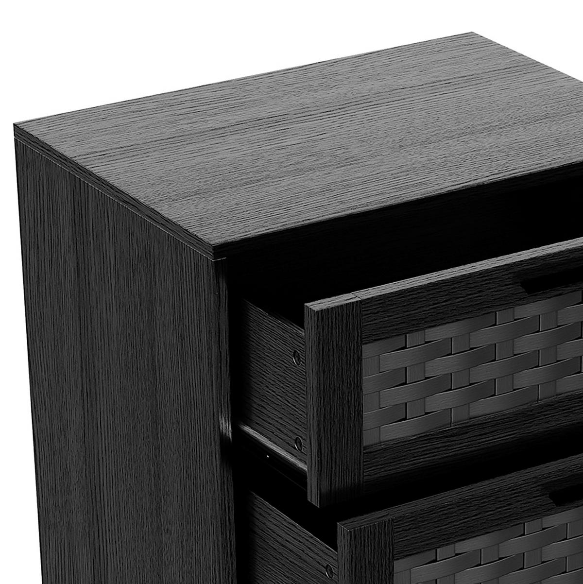 KOMMODE Japandi mit 4 Schubladen in Rattan-Optik 55/40/95 cm Schwarz - Schwarz, Holzwerkstoff (55/95/39.8cm) - Creahappy