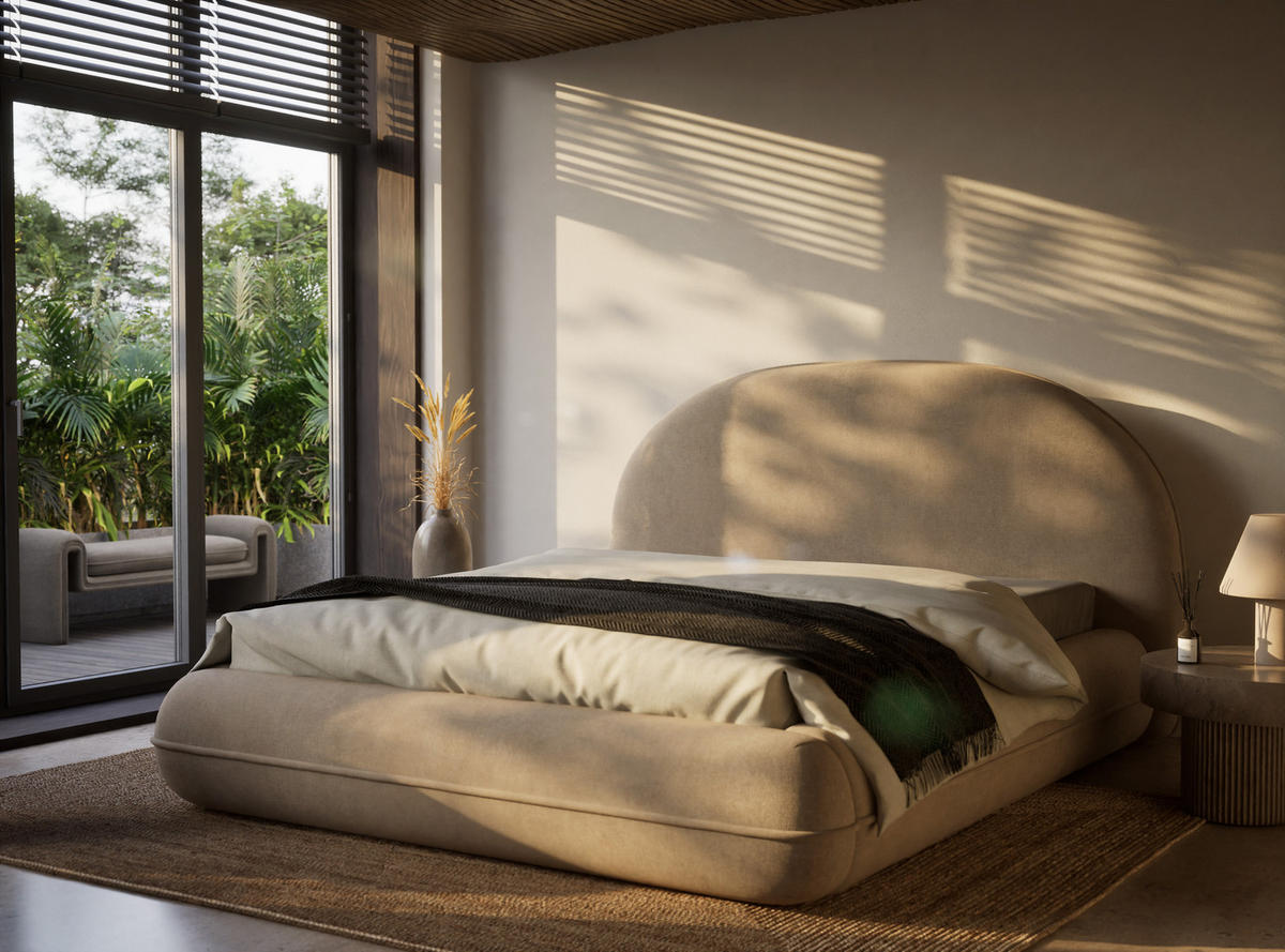 POLSTERBETT Koji Beige 140/200 cm im Chenille-Stoff - Beige/Schwarz, Holz/Holzwerkstoff (140/200cm) - Maison de Reve