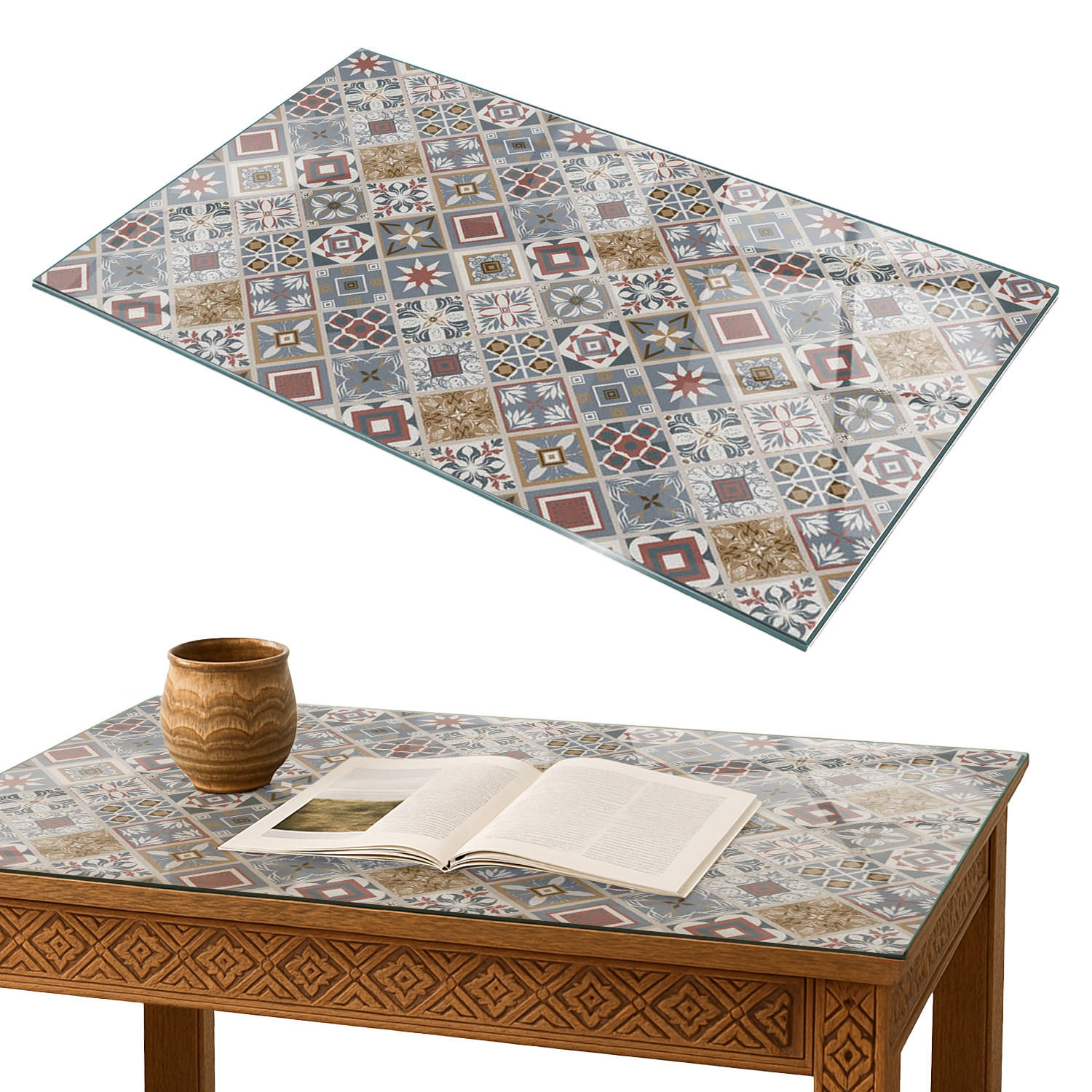 TISCHPLATTE 100x70 cm Mosaikmuster mit Ornamenten - Multicolor/Grau, Glas (0.4/100/70cm) - TULUP