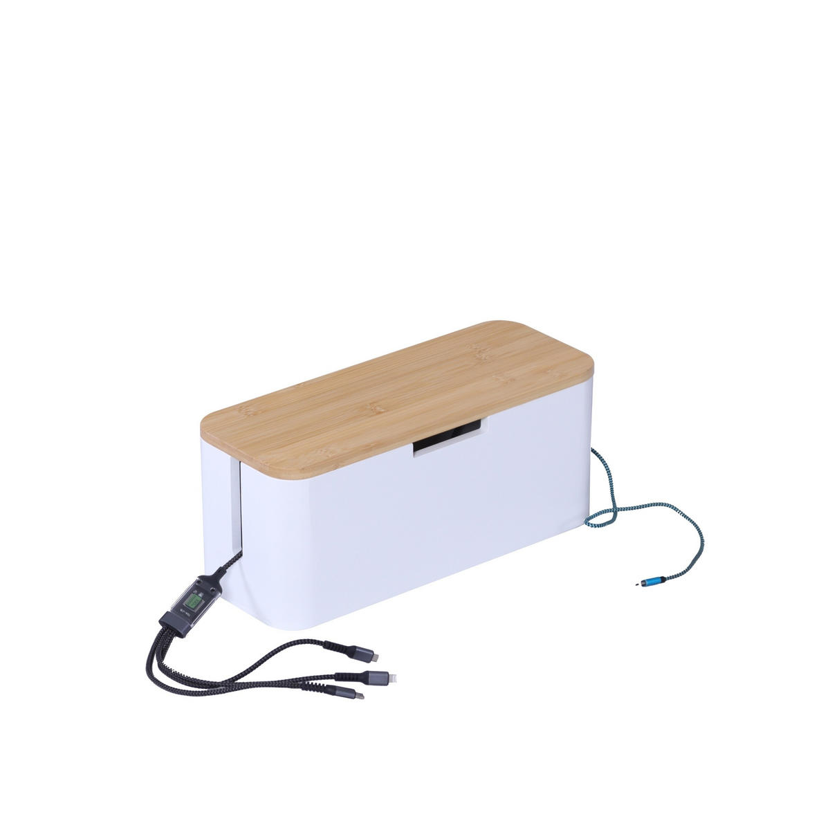 CUTIE naturală albă bambus pentru cabluri capac magnetic - alb, lemn/metal (11/34/14.5cm) - Relaxdays