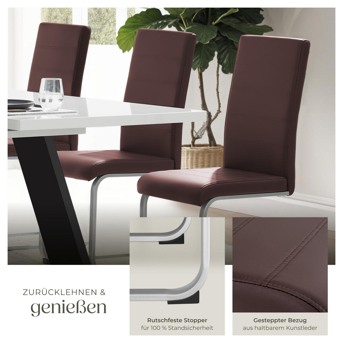 SCHWINGSTUHL 8er Set Bettina 41 x 52 x 99 cm braun - Braun, Textil (52/99/41cm) - tectake