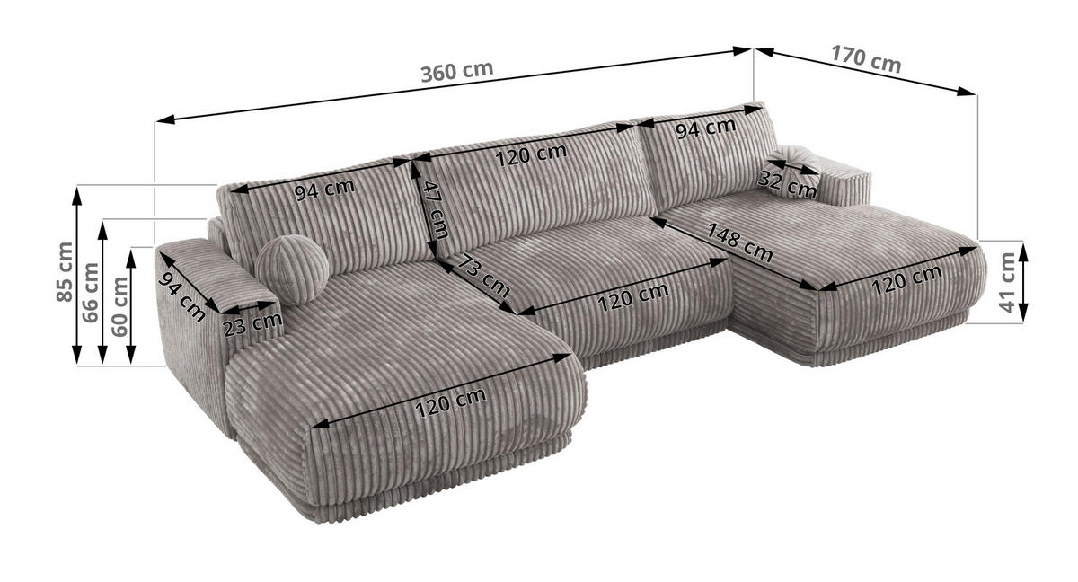 SEDACIA SÚPRAVA RINA U Svetlosivá Menčester - čierna/svetlosivá, textil/plast (360/85/170cm) - MKS