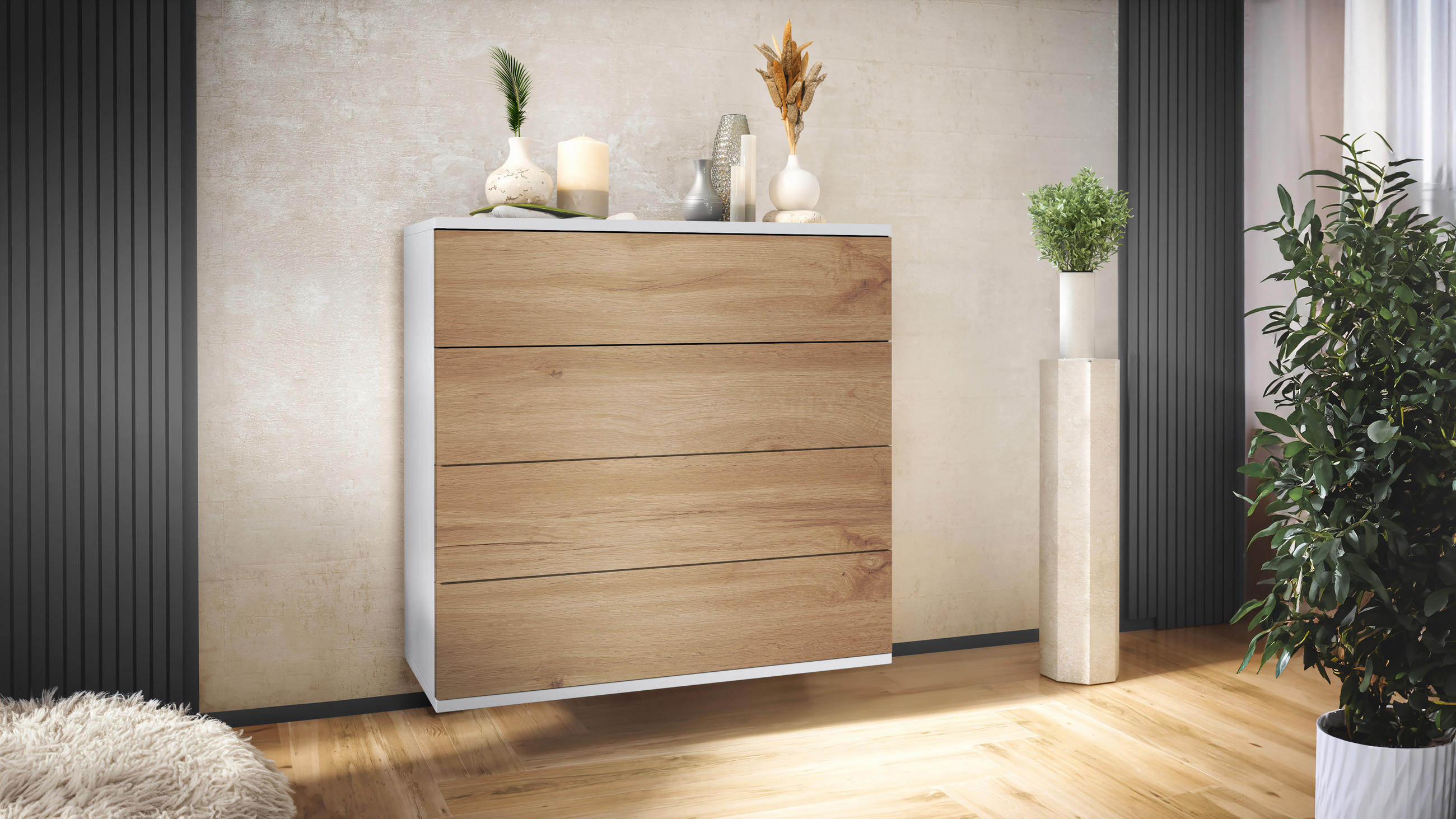 KOMMODE Pavos Eiche Wotan - Eiche Wotan, Holzwerkstoff (76/76/35cm) - Vladon