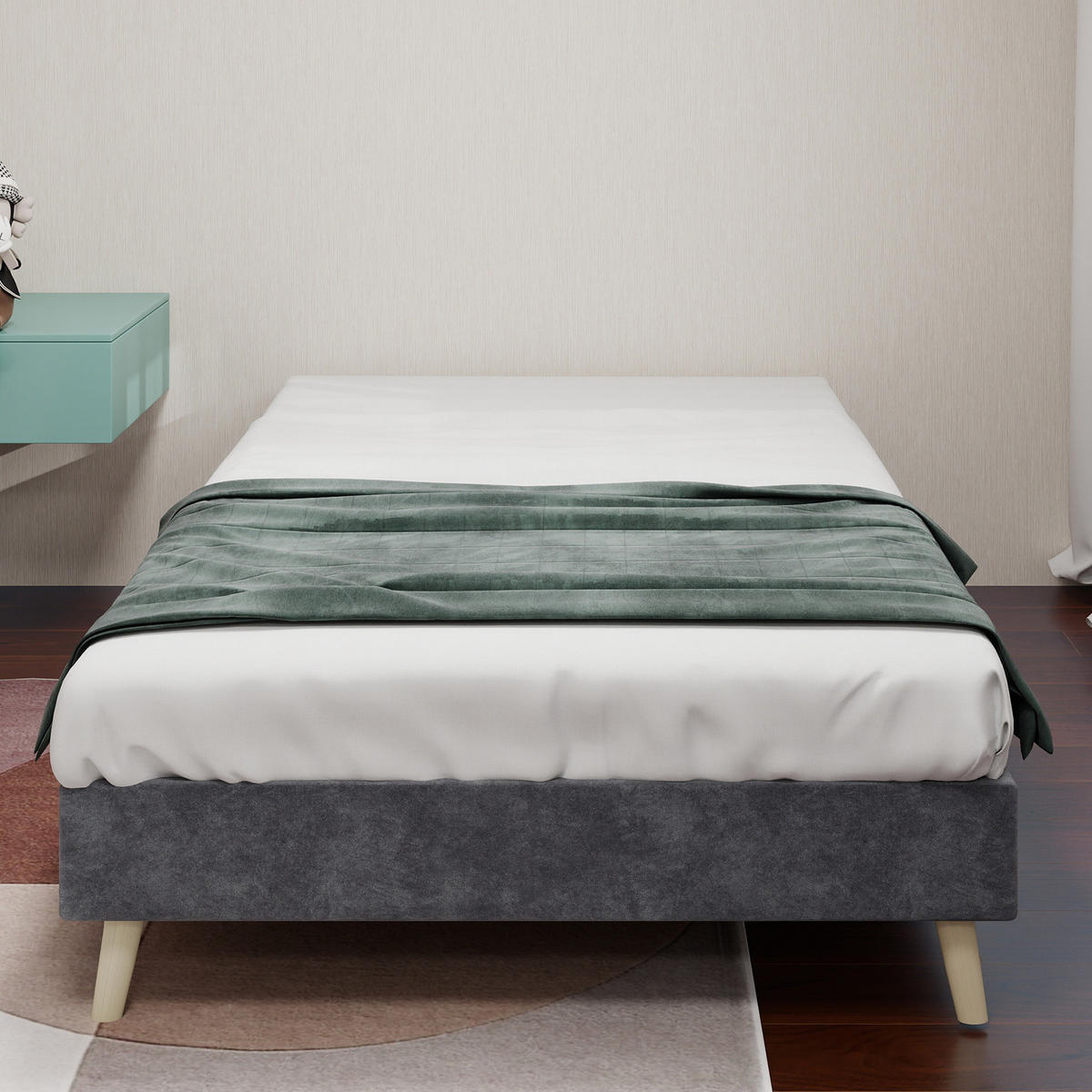 KREVET 90/200 cm s čvrstom potporom i modernim minimalističkim izgledom, Siva - siva, tekstil (90/200cm) - Redom
