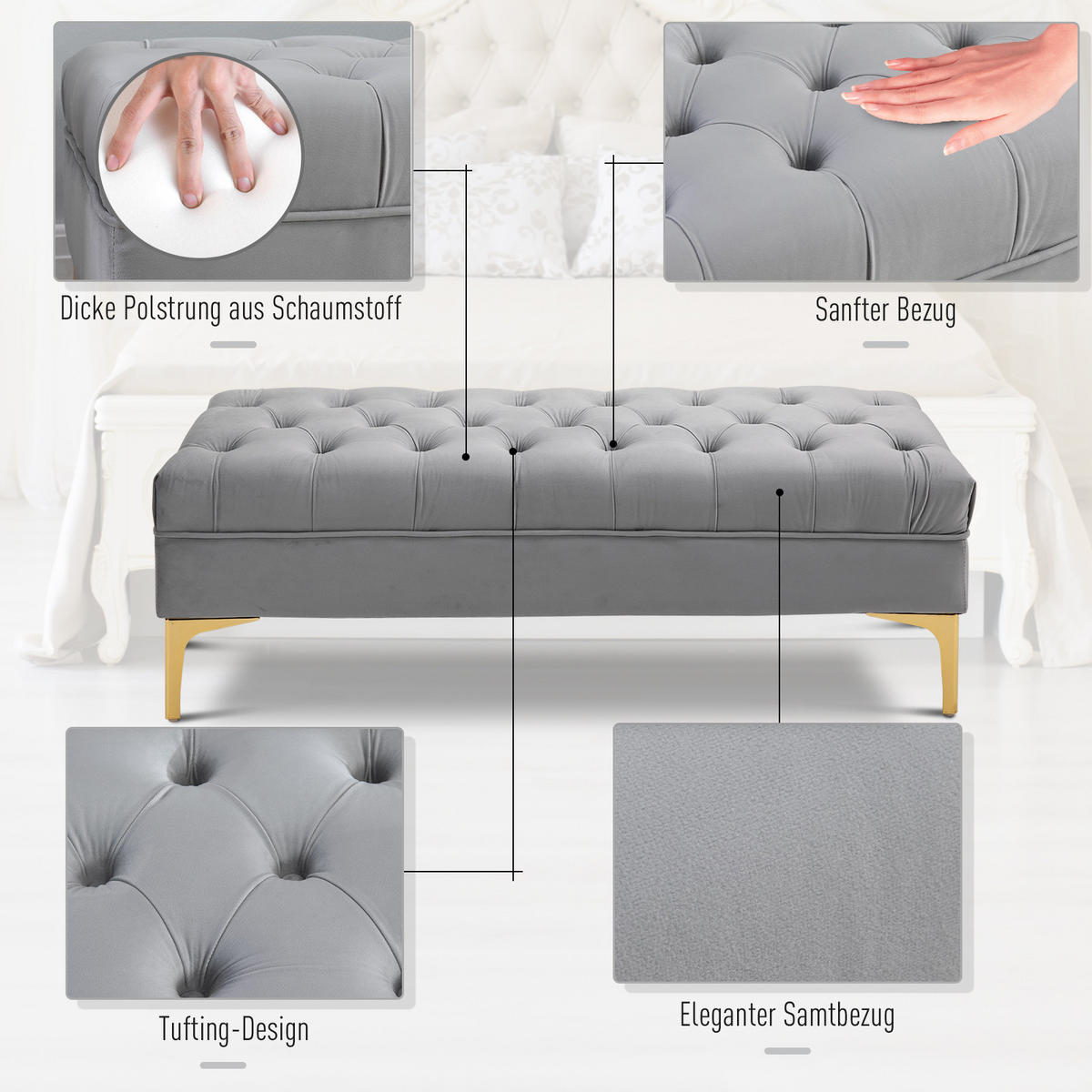 SITZBANK - Grau, Textil/Metall (118/45/42cm) - Jamb