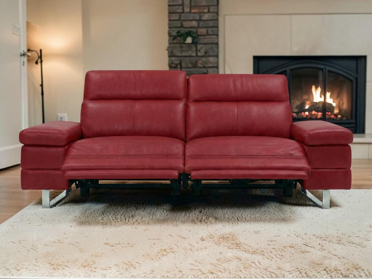 3-SITZER Sofa Virage Echtleder mit 2 x Relaxfunktion Rot - Rot, Leder/Metall (212/75/109cm)