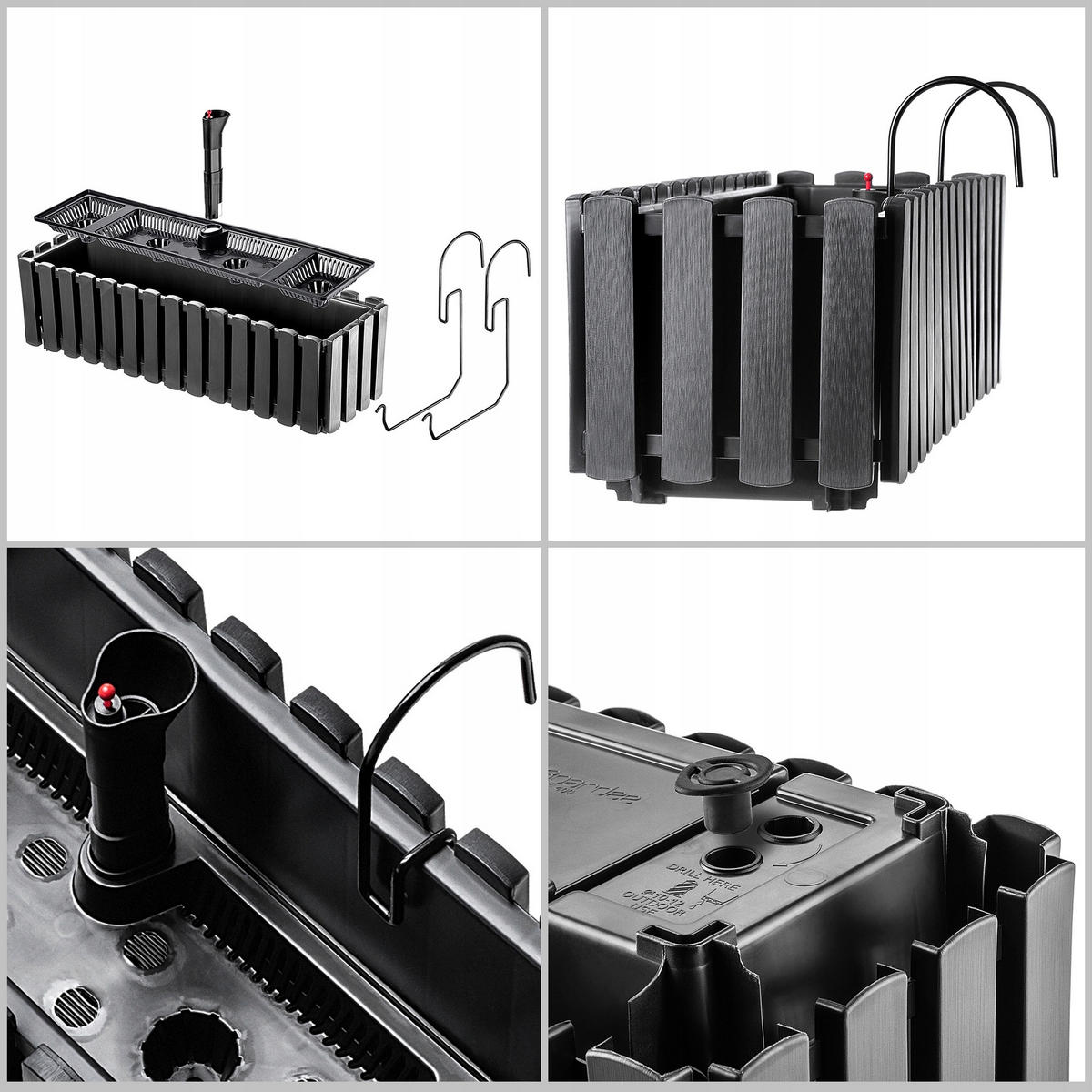 BLUMENKASTEN mit Griffen und Bewässerungssystem, 60 cm, Anthrazit - Anthrazit, Kunststoff (18/58cm) - KADAX