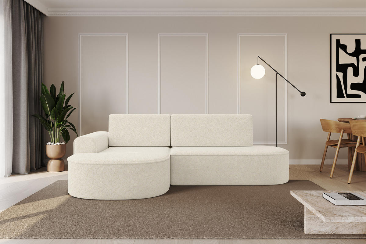 ECKSOFA mit Schlaffunktion und Bettkasten Ottomane Links MARI-L1-S - 283x167x85 cm Creme Tissu - Creme/Schwarz, Holzwerkstoff/Kunststoff (283/167cm) - ALTDECOR