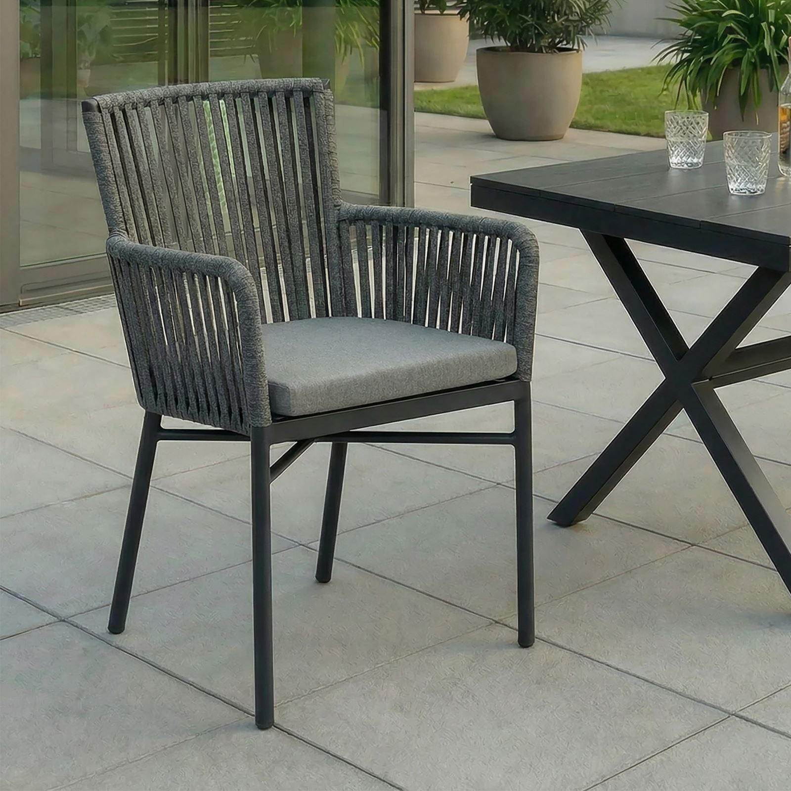 GARTENSTUHL AFUERA 6ER-SET - Schwarz/Grau, Textil/Metall (56/85/59cm) - IDIMEX