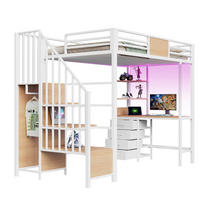 HOCHBETT 90/200 cm mit Schreibtisch, Ablagefächern, Kleiderstange, LED-Beleuchtung und Steckdose, Weiß - Weiß, Metall (90/200cm) - Redom