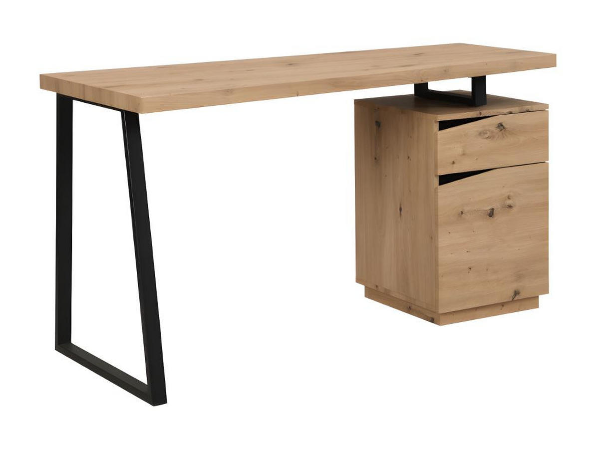 SCHREIBTISCH mit 1 Schublade & 1 Tür - MDF & Edelstahl - Eichefarben & Schwarz - GOTAMA - Schwarz, Holz (140/60/75cm) - Vente-Unique