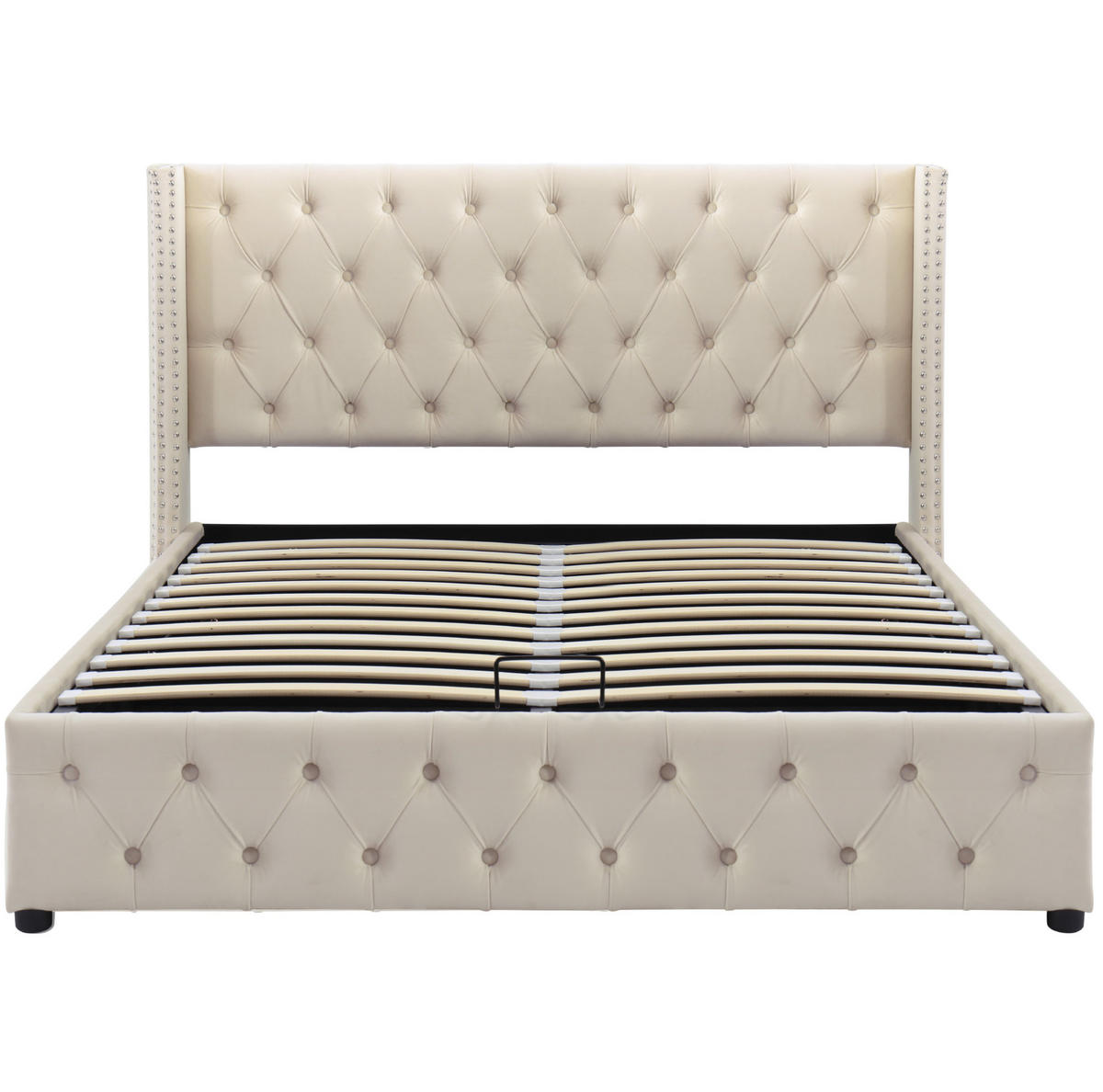 POLSTERBETT 140/190 cm Beige mit hydraulischem Bettkasten aus Samt - Beige, Textil (140/190cm) - OKWISH