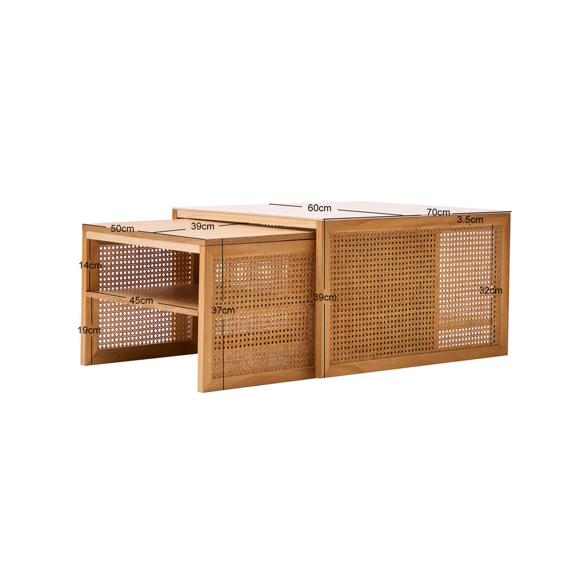 COUCHTISCH (2er Set) Rechteckig Braun 50 x 39 x 36 cm / 70 x 60 x 40 cm - Braun, Holz (60/70/40cm) - Nordlys