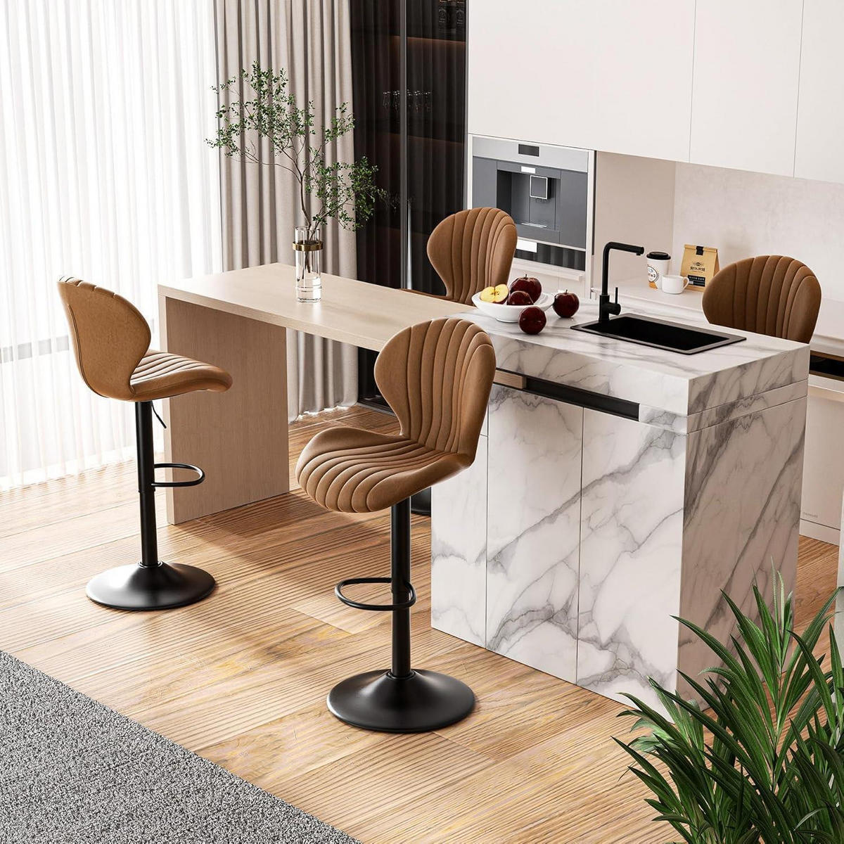 BARHOCKER 1er Set höhenverstellbar mit Lehne Stoff Braun - Braun, Textil (49/112.5/51cm)