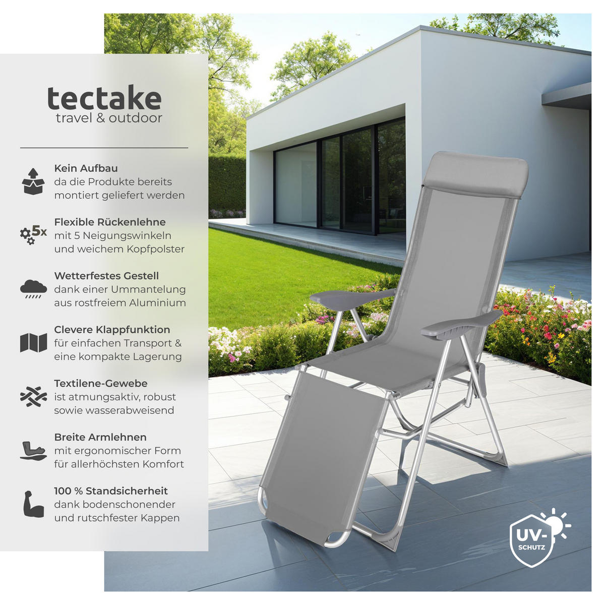 GARTENSTUHL 2er Set Jana, 146,5 x 59 x 117,5 cm, grau - Grau, Metall (59/117.5/146.5cm) - tectake