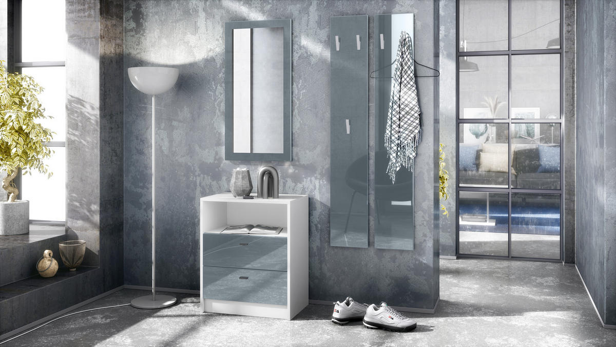 GARDEROBE Pino Grau Hochglanz - Grau, Holzwerkstoff (130/185/36cm) - Vladon