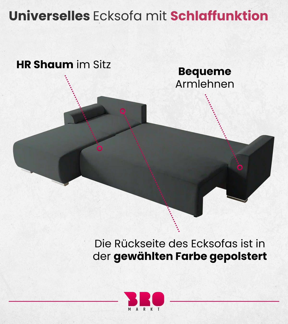 ECKSOFA Sydney mit Schlaffunktion Graphitfarben Leinenoptik - Graphitfarben, Textil (280/184cm) - Bromarkt