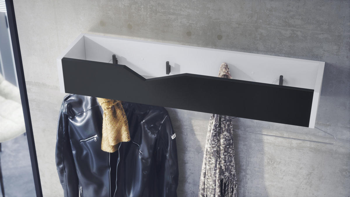 GARDEROBENPANEEL Kolmio Schwarz matt - Schwarz, Holzwerkstoff (83.5/12.5/21cm) - Vladon