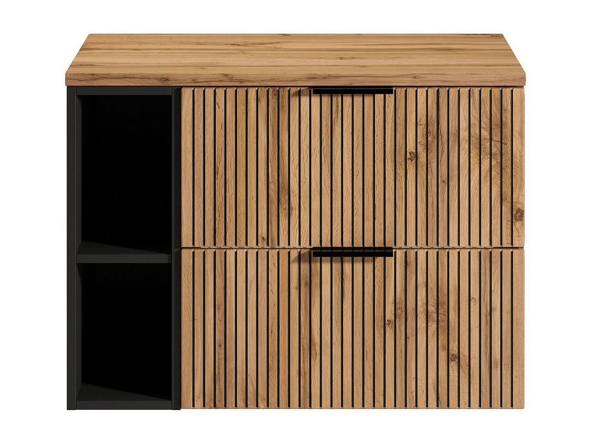 WASCHBECKENUNTERSCHRANK hängend mit Ablagen - Streifenoptik - Holzfarben hell - 80 cm - MADELA - Schwarz, Holz (80/57/46cm) - Vente-Unique