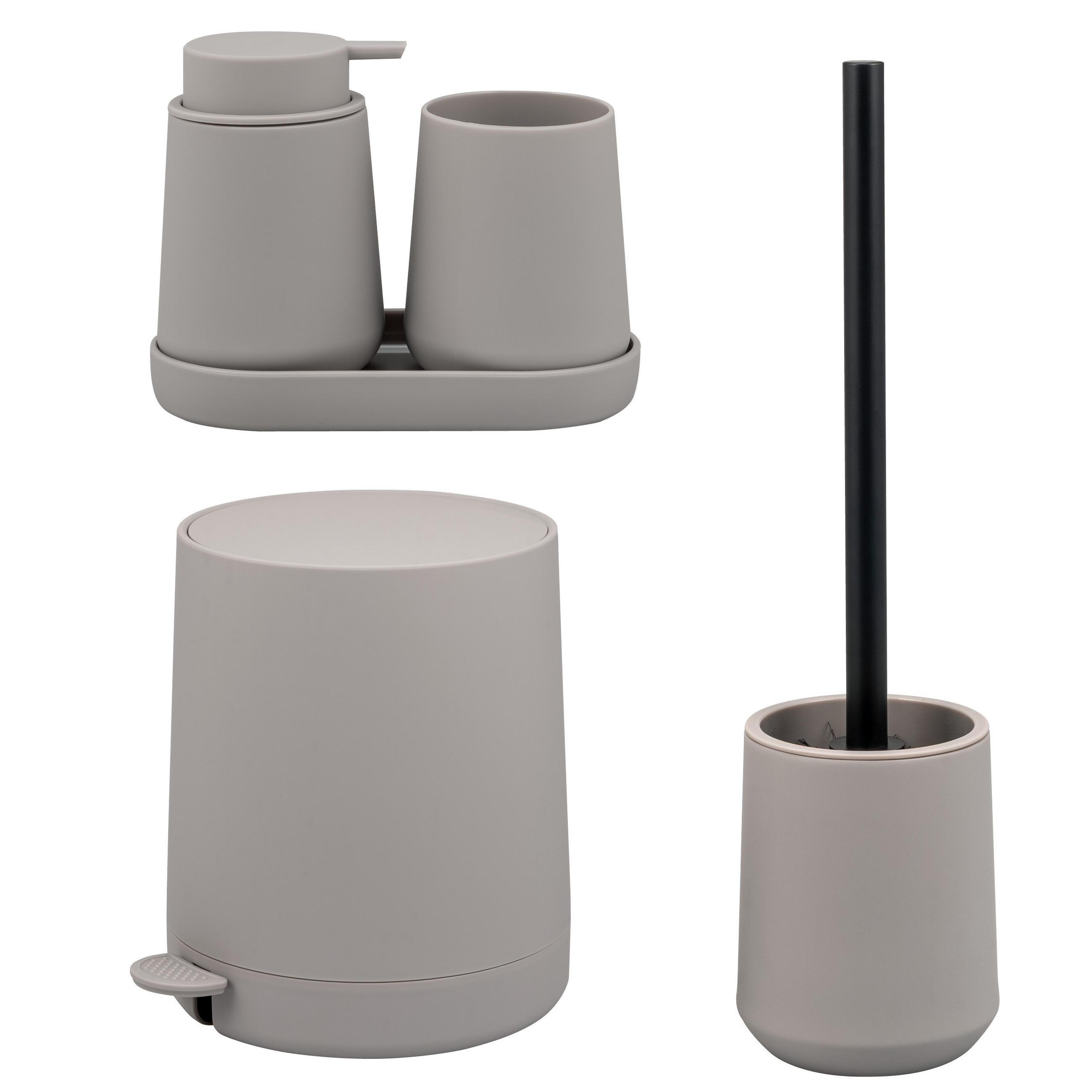 BAD-ACCESSOIRES-SET TESERO, Soft-Touch, taupe - Taupe, Kunststoff (22.5/25.5/25cm) - eluno