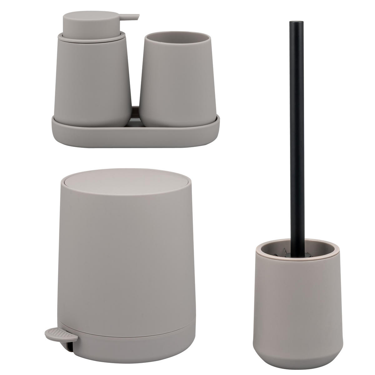 BAD-ACCESSOIRES-SET TESERO, Soft-Touch, taupe - Taupe, Kunststoff (22.5/25.5/25cm) - eluno