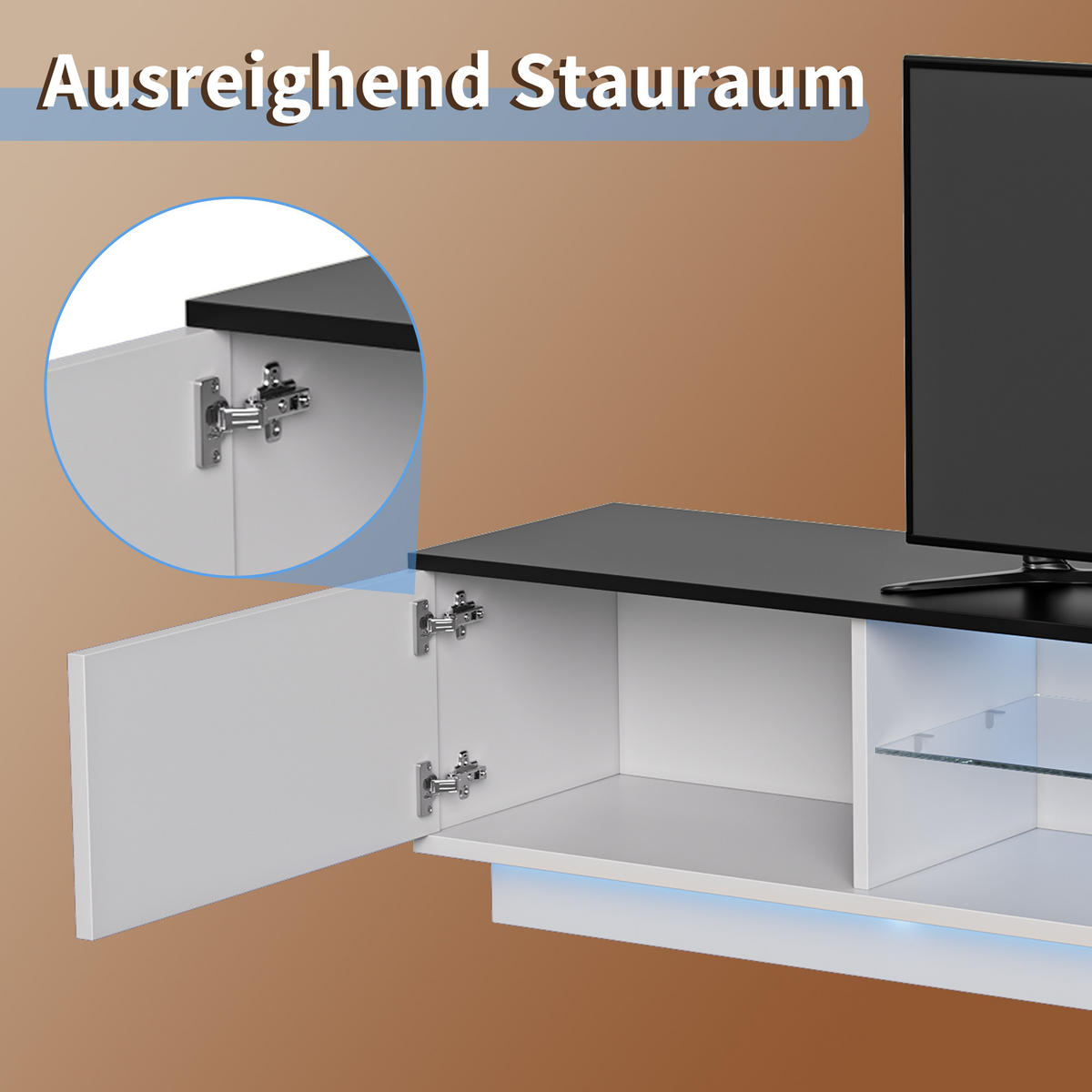 TV LOWBOARD 160x32x35 cm LED 16 Farben Türen Holz weiß schwarz - Weiß, Holz (160/42/32cm) - LEBENLANG