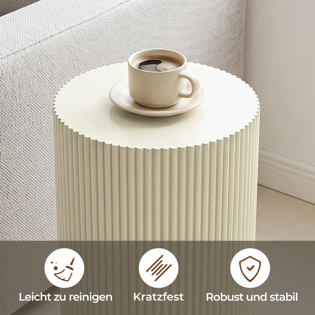 BEISTELLTISCH Rund Beige, MDF | B30 x T30 x H50 cm - Beige, Holzwerkstoff (30/30/50cm) - Hometopia