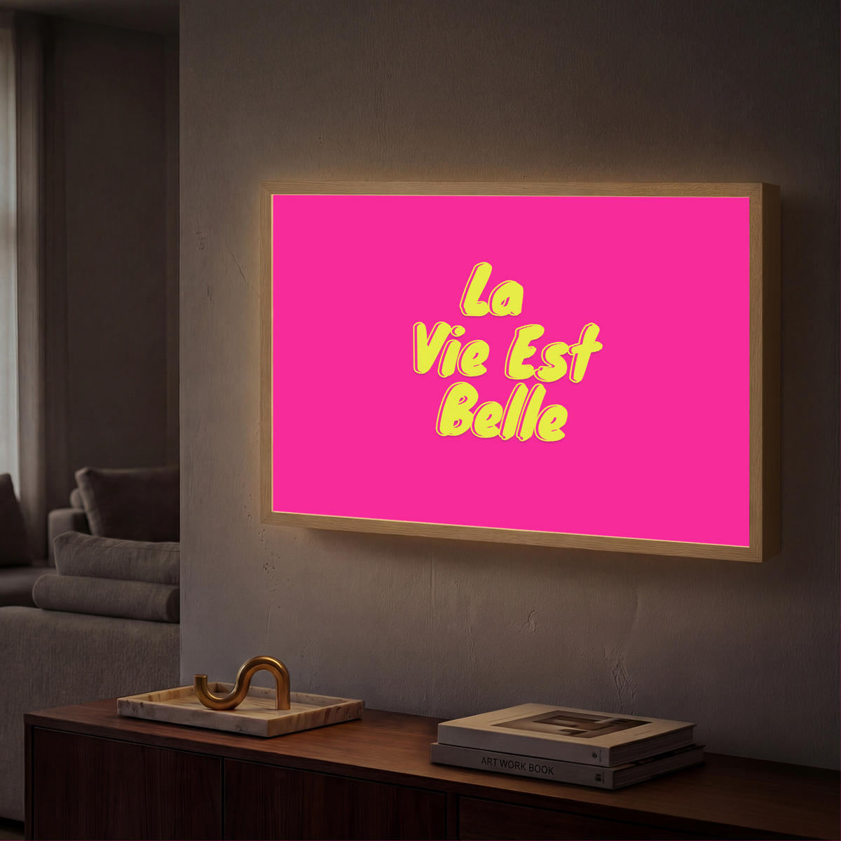 NÁSTĚNNÁ LAMPA S AKUMULÁTOREM Citace - Retro - Pink 60x40 cm - růžová, kompozitní dřevo (60/40/8cm) - OnlyWow