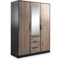 DREHTÜRENSCHRANK Livo mit 3 Türen und 3 Schubladen, eiche Viking+Schwarz, 150 cm - Eichefarben/Schwarz, Holzwerkstoff (150/200/57cm) - Beautysofa
