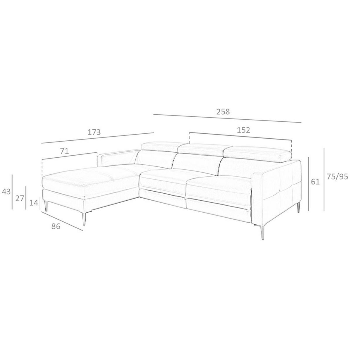 ECKSOFA Relaxsofa mit Chaiselongue links aus dunkelgrauem Leder 258/173/95 cm - Dunkelgrau/Grau, Leder (258/173cm) - ANGEL CERDA