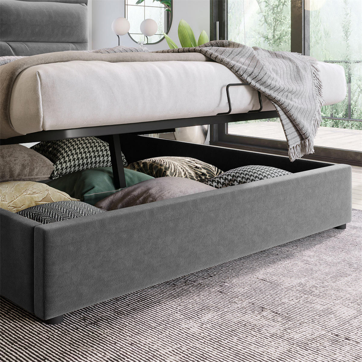 POLSTERBETT 140/200 cm in Grau - Grau, Holz/Textil (140/200cm) - KOMHTOM