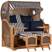 STRANDKORB Düne Grande Bullauge Teak PE Grey Dessin 518 - Blau/Braun, Metall (142/170/95cm) - Mr. Deko