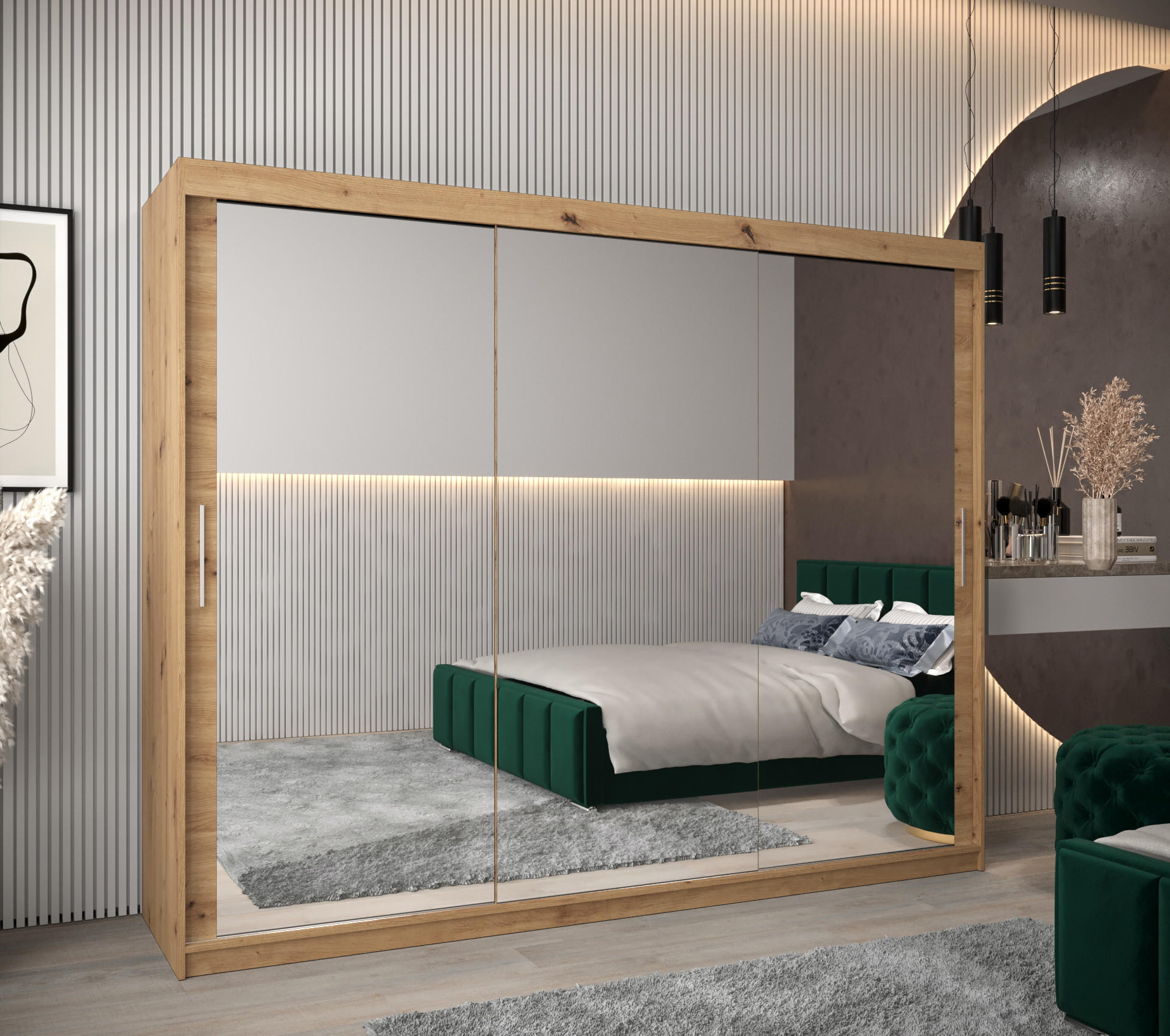 SCHWEBETÜRENSCHRANK 200/250/62 2-türig - Silberfarben/Eiche Artisan, Holz/Kunststoff (250/200/62cm) - Abiks Möbel