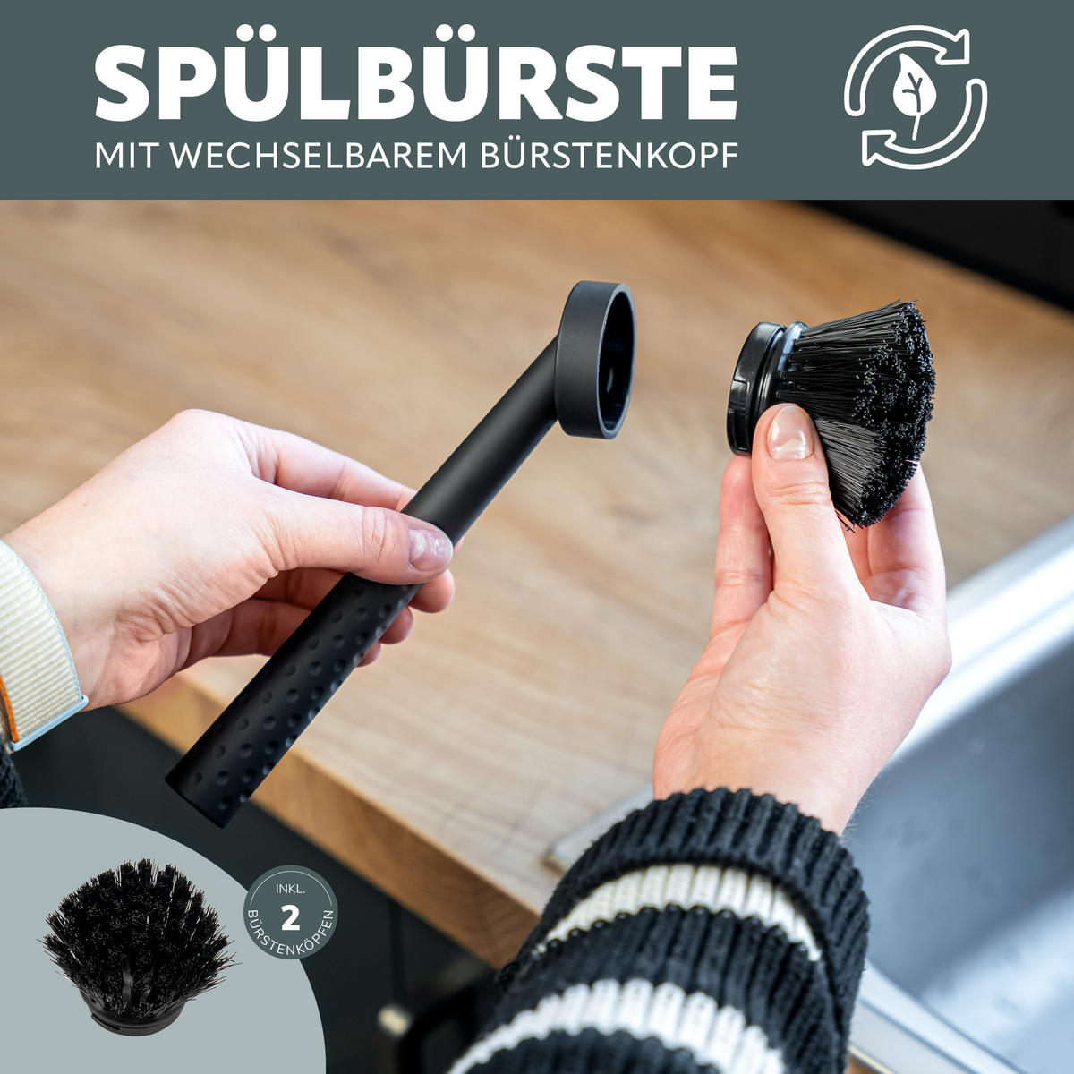 ABWASCHHELFER-SET, schwarzgrau - Schwarz, Kunststoff (6.5/22/6.5cm) - eluno