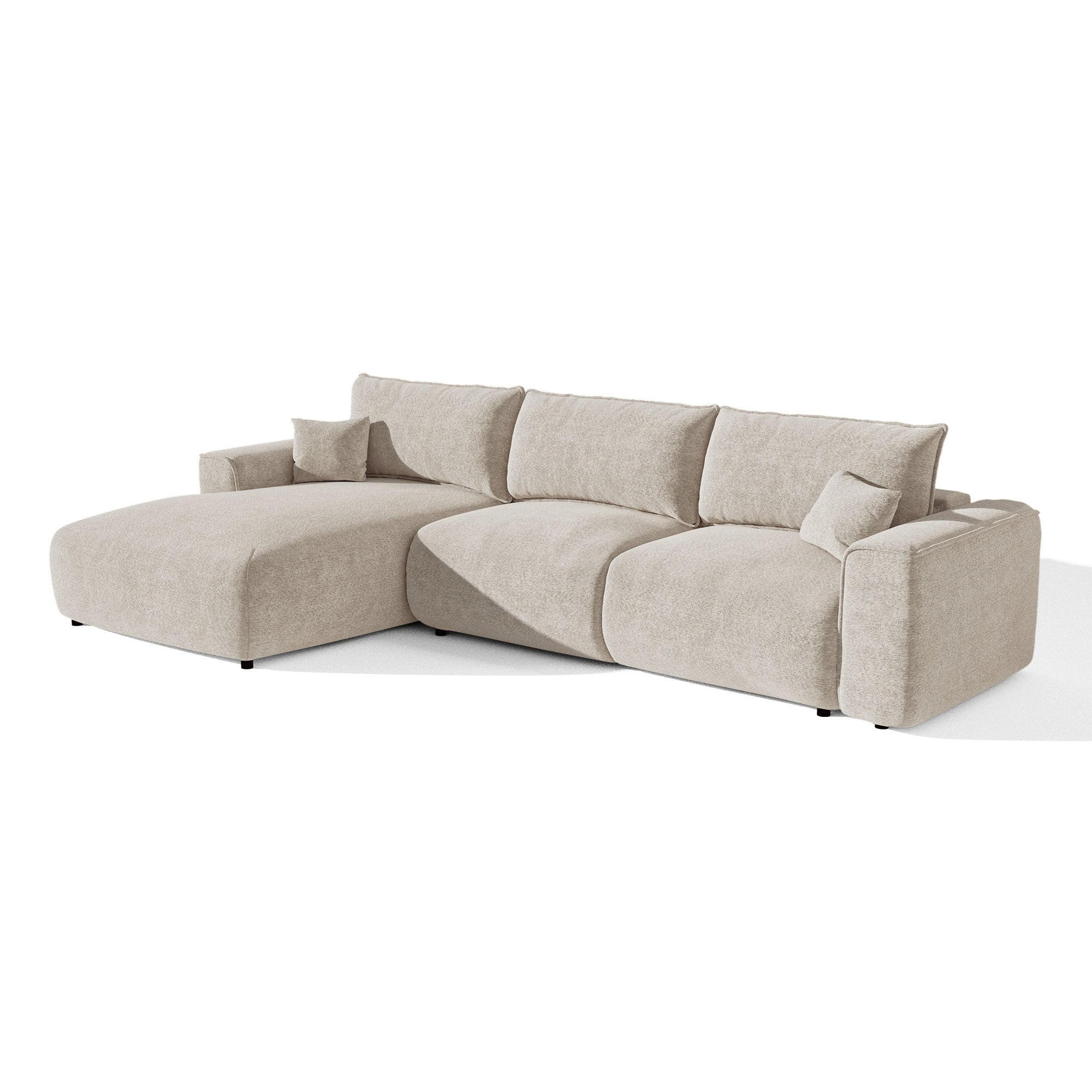 LINKSECK-SCHLAFSOFA mit Stauraum COMO Frottee Beige 297cm - Beige, Textil (297/167cm) - Premium Interiors