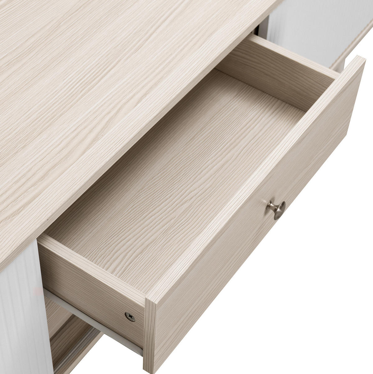 LOWBOARD 160/40/58 cm aus Spanplatte mit Schiebetüren und 2 Schubladen Weiß/Naturfarben - Weiß, Holzwerkstoff (160/58/40cm) - Modenvie