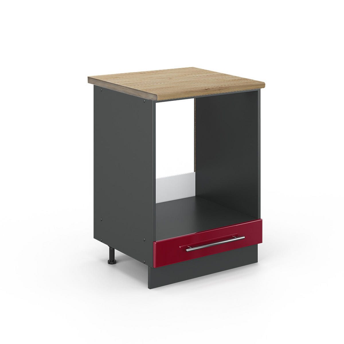 HERDUMBAUSCHRANK Fame-Line Bordeaux Hochglanz 60 cm, AP Eiche - Bordeaux/Anthrazit, Holzwerkstoff (60/82/60cm) - Vicco