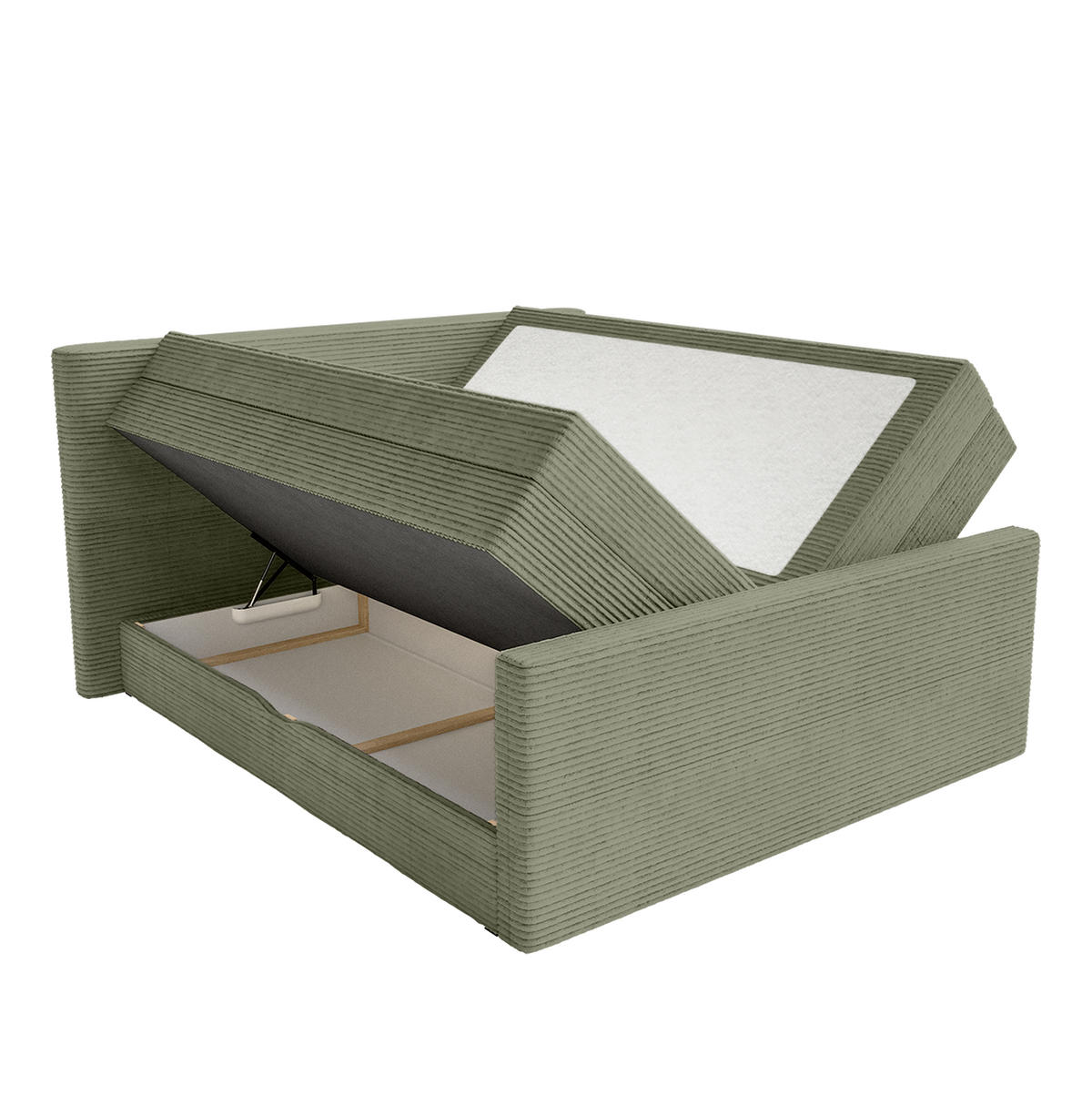 BOXSPRINGBETT Velipoja Cord 140x200 cm, Olive - Olivgrün, Textil (140/200cm) - Fedve