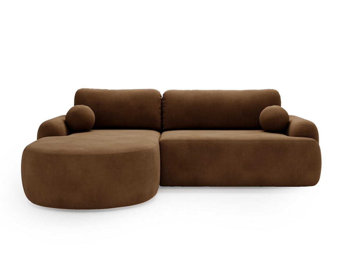 ECKSOFA Cloudy Braun, Sofa aus Velourstoff mit Kissen, linke seite - Braun, Holzwerkstoff/Textil (177/261cm) - Bettso